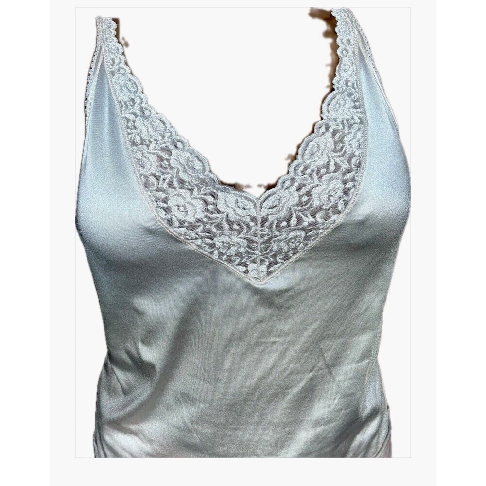 Vintage 80s Vanity Fair Pink Satin Lace Camisole Adjustable Strap Size 36 USA